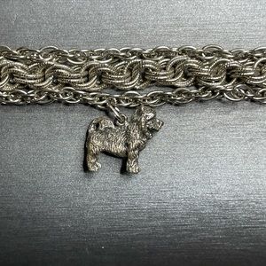 Goldette N. Y. Chunky Silver Tone Chain Bracelet With A Terrier Charm Sz 6-1/4